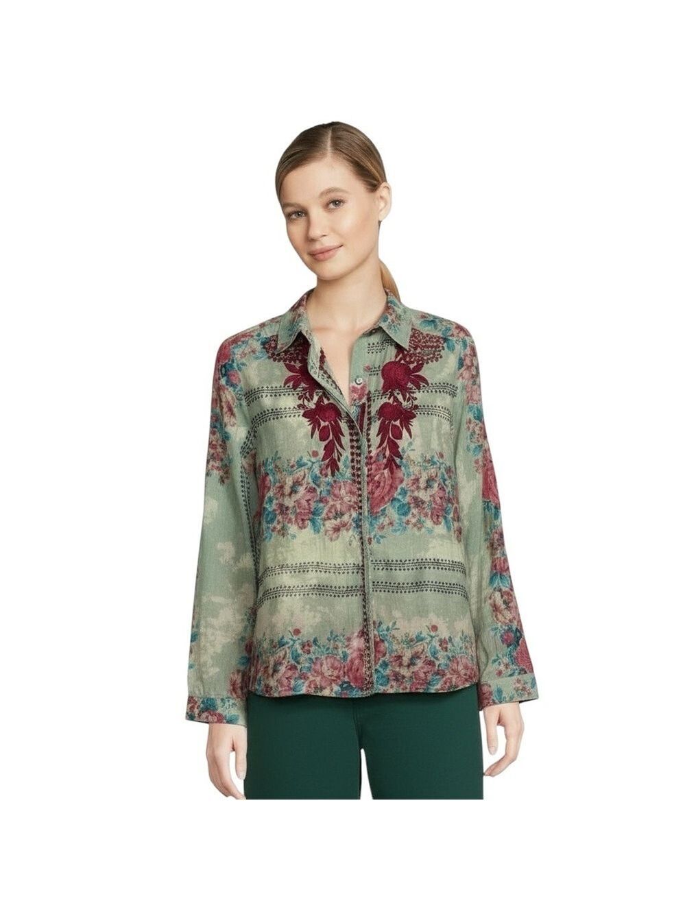 Vintage Goa Anthropologie Boho Embroidered Floral Blouse Size Large